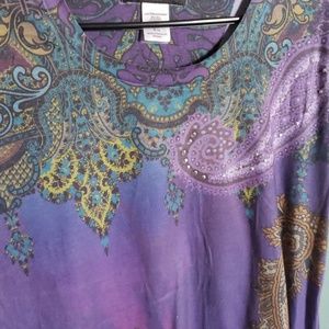 Women’s Purple Paisley Short Sleeve Tee - Embellished